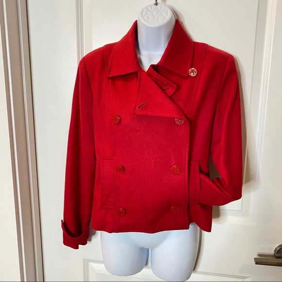Red Wool Anne Taylor Cropped Pea Coat Size M - Picture 12 of 16